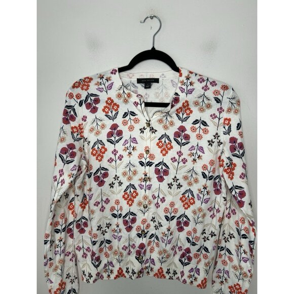 Ann Taylor Cardigan Sweater Womens Cream Floral Long Sleeve Button Front Small - Picture 2 of 8